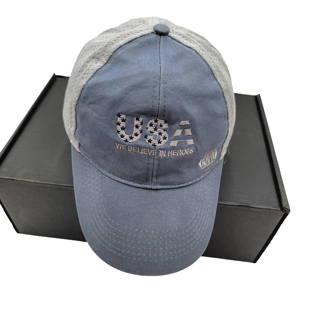 NAPA USA Hat Cap Strap Back Blue Gray Mesh Embroidered Trucker Patriotic Mens
